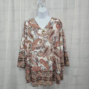 Est 1946 Orange Green Paisley Peasant Blouse Boho Festival Retro Hippie 18/20W